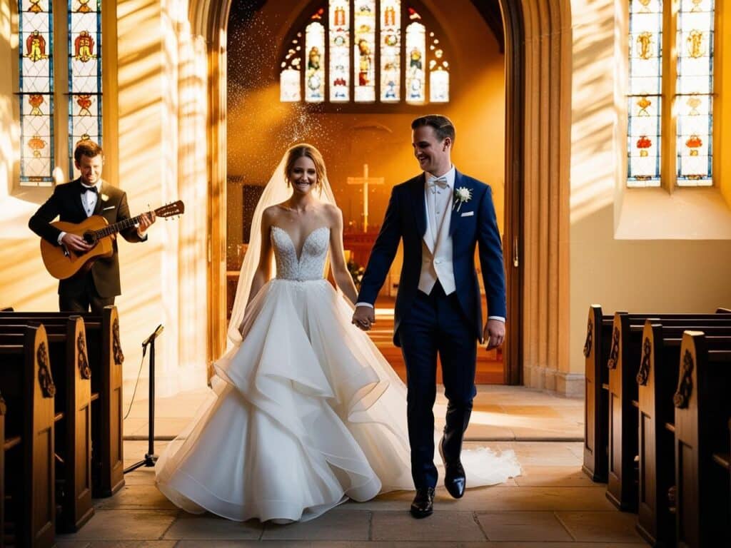 Mit KI erstellt: Eine traditionelle Hochzeit wird frisch mit persönlicher Musik – ich helfe euch, euren Moment einzigartig zu machen.