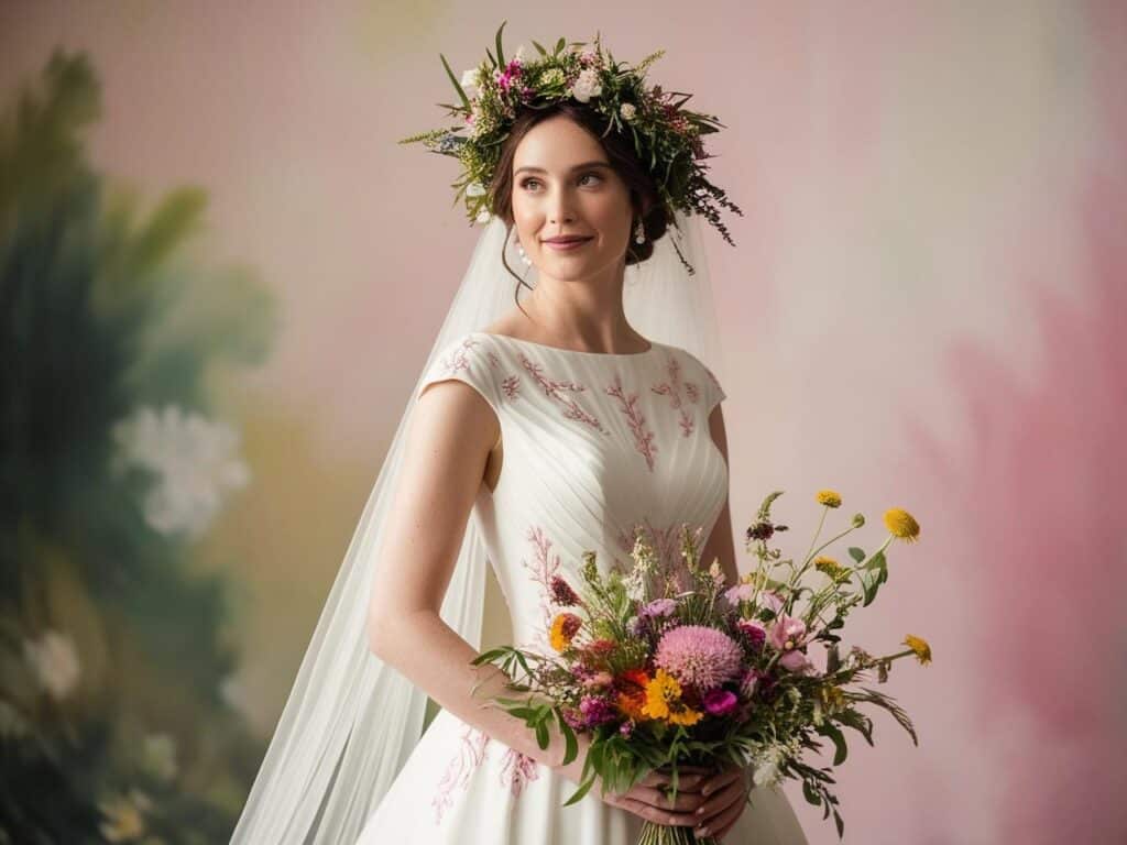 KI erstellt: Zeitloser Stil mit verspieltem Detail – so bleibt eure traditionelle Hochzeit modern.